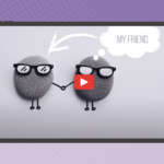 Screenshot of one of our favorite friendship videos featuring two stones with sunglasses holding hands on tablet screen with purple background.