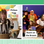 Collage of book character costumes, including Phileas Fogg and Room on the Broom