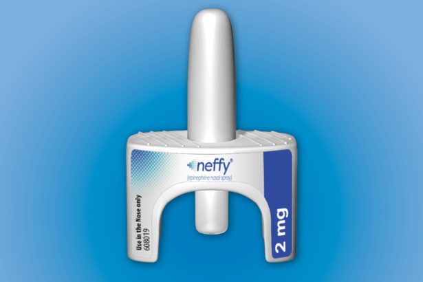 A picture of an epinephrine nasal spray for the treatment of severe allergic reactions