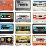 a group of 20 colorful audio cassette tapes in a grid layout