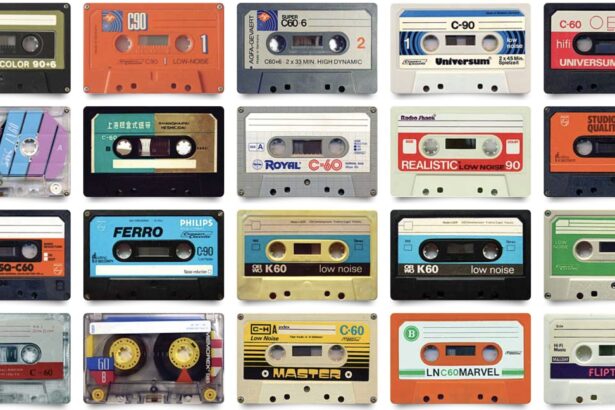 a group of 20 colorful audio cassette tapes in a grid layout