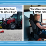 Two images with captions about teaching in a rural school