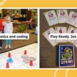 Collage of growth mindset activities, including robotics and coding and Ready. Set. Grow! game