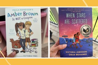 Collage of two graphic novels for kids: Amber Brown is Not a Crayon and When Stars Are Scattered