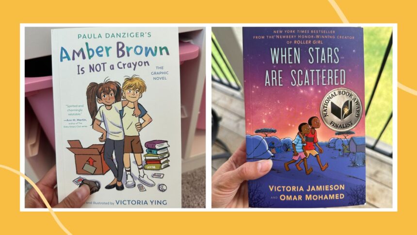 Collage of two graphic novels for kids: Amber Brown is Not a Crayon and When Stars Are Scattered