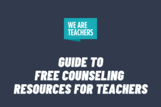 We Are Teachers logo along with text that says Free Counseling Resources for Teachers.