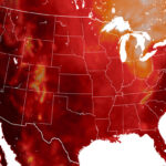 A map of the United States is colored in different shades of red, denoting how hot the temperatures were on June 10, 2024.