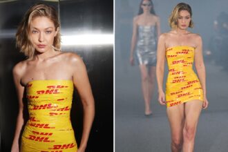 Gigi Hadid Rocks Skin-tight Dress Made of DHL Yellow Packing Tape