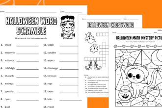 Flat lays of Halloween worksheets