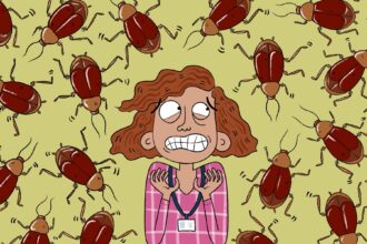 Illustration of teacher where a school is infested with roaches