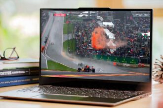 Laptop showing Spa F1 race