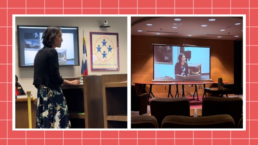 Collage of educator testifying before the State Board of Education