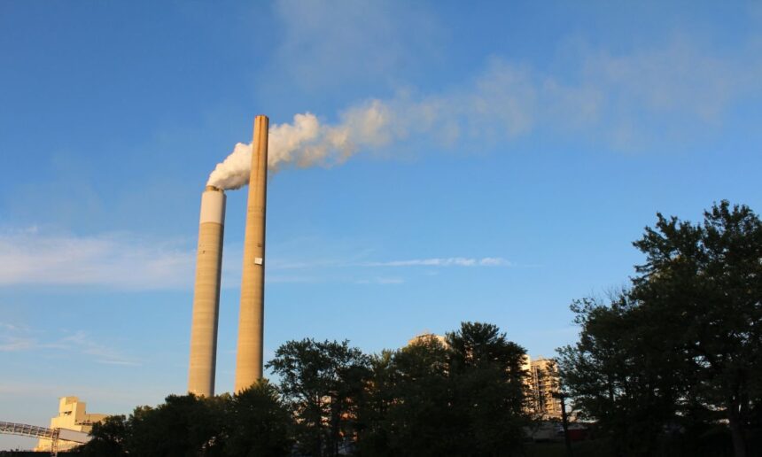 Kyger Creek Power Plant viewed from a parking lot off of Ohio State Route 7.