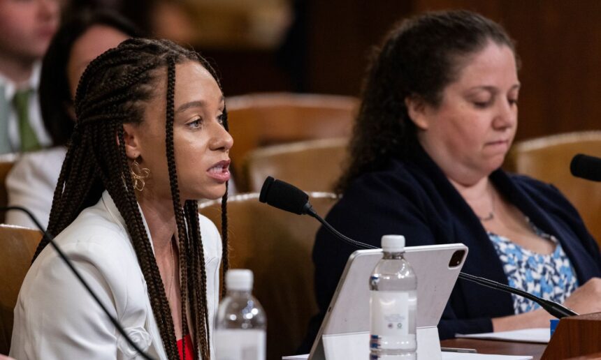 A child welfare advocate testifies during a U.S. House Committee on Ways and Means hearing in 2024.