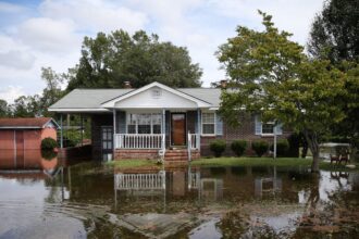 A flooded house in Lumberton, North Carolina, in the aftermath of Hurricane Florence in 2018.