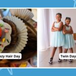 Collage of school theme days, including Crazy Hair Day and Twin Day