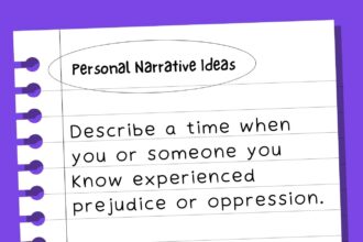 Personal narrative idea written on piece of lined notebook paper.