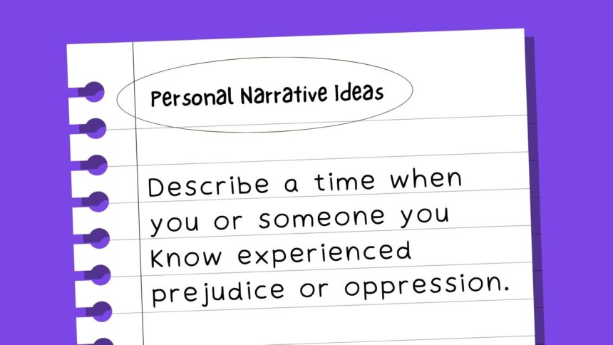 Personal narrative idea written on piece of lined notebook paper.