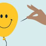 Illustration of hand popping smiley balloon to show toxic positivity in schools