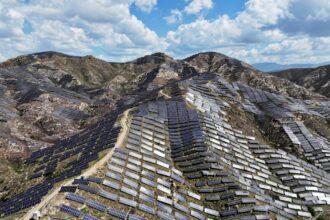 Solar panels on the North Barren Mountain in Zhangjiakou, Hebei province, China