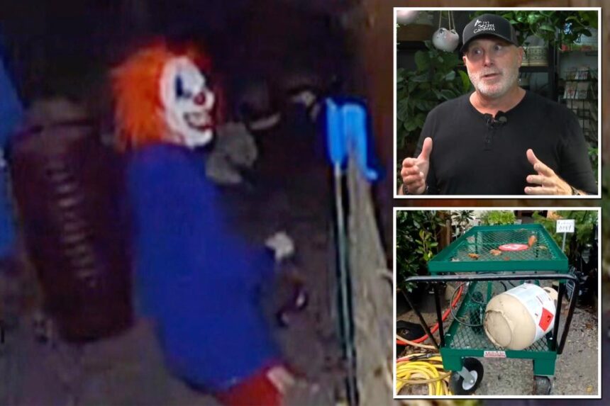 Creepy 'Pennywise' clown swipes saw from store before owner scares him off