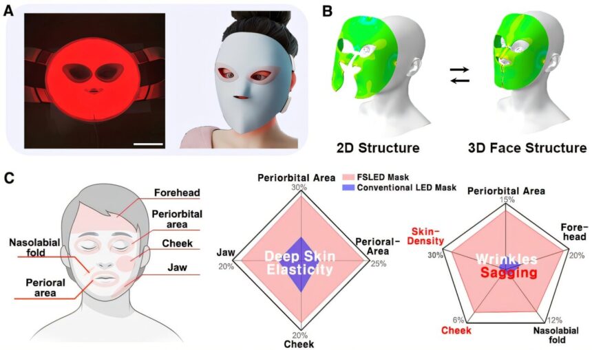 Face-conforming LED mask shows 340% improved efficacy in deep skin elasticity