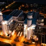 Aerial view of Natural Gas Combined Cycle Power Plant at nigh