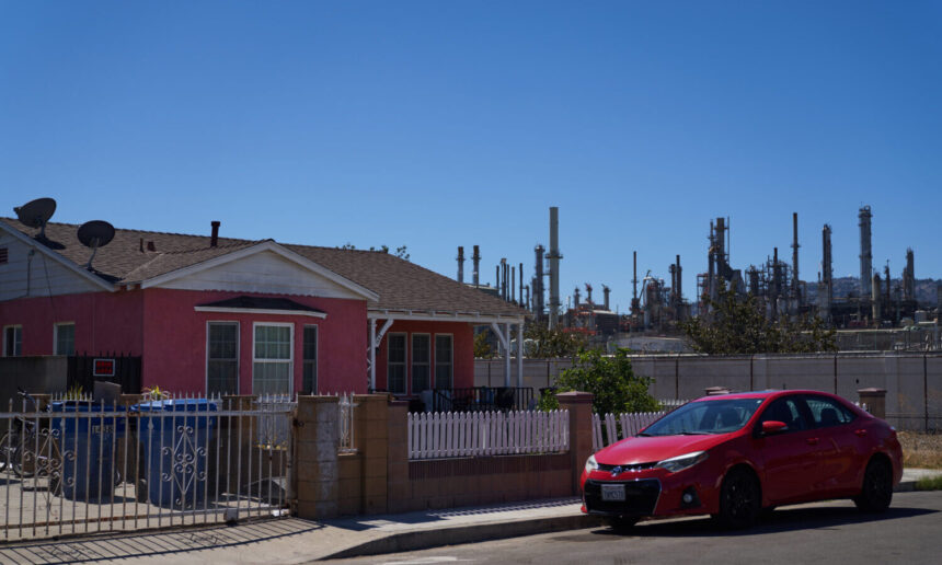 An active oil refinery located next to a single family home in Wilmington, California on September 21, 2022.