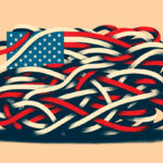 Digital art of an unraveling American flag