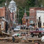 Debris in the aftermath of Hurricane Helene in Marshall. N.C.