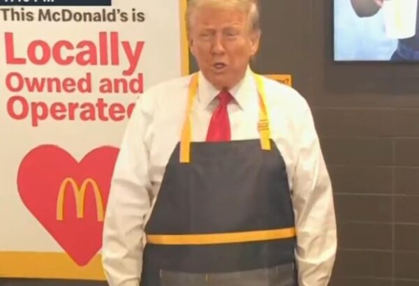 Trump pretends to work at McDonalds.