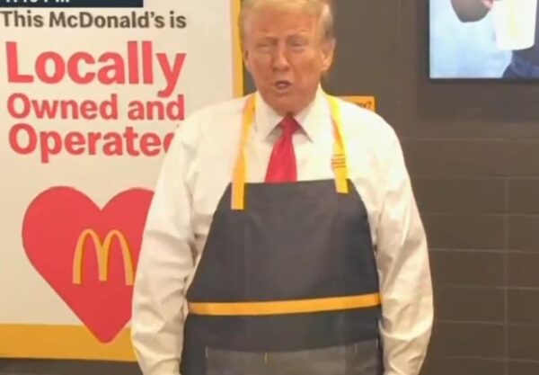 Trump pretends to work at McDonalds.