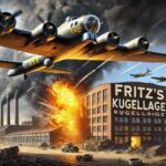 Bombing of a ball bearing factory in Germany in 1943, with a bit of artistic licence from DALL-E and your humble blogger