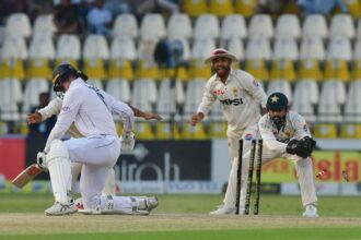 Zak Crawley scored three off eight balls (Image via X-@TheRealPCB)