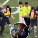 Woman runs onto field waving pro-Trump sign during Jets-Steelers game