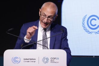 John Podesta, the U.S. Senior Advisor to the President for International Climate Policy, speaks to the media on the opening day of the UNFCCC COP29 Climate Conference on November 11, 2024 in Baku, Azerbaijan.