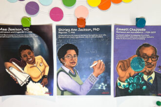 Feature image shows several black scientist posters