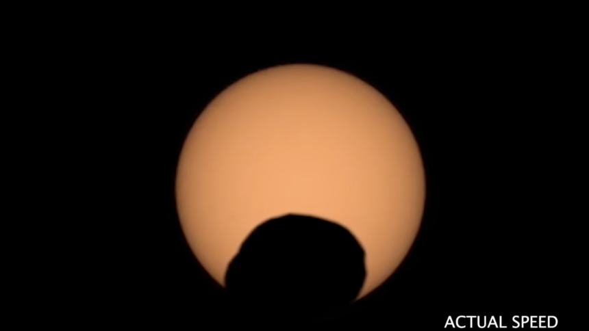 Googly-eyed potato eclipse filmed by NASA's Perseverance rover