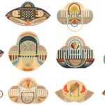 a set of 12 UFO-inspired abstract paper and stitched collages