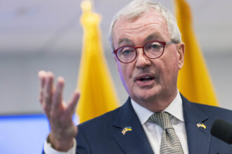 New Jersey Gov. Phil Murphy speaks during a press conference to announce that George Helmy will take the U.S. Senate seat that will soon be vacated by Senator Bob Menendez, in Newark, New Jersey, Aug. 16, 2024.