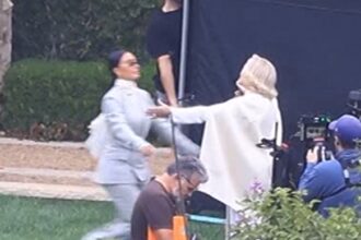 Kim Kardashian & Glenn Close Hug It Out on 'All's Fair' Set