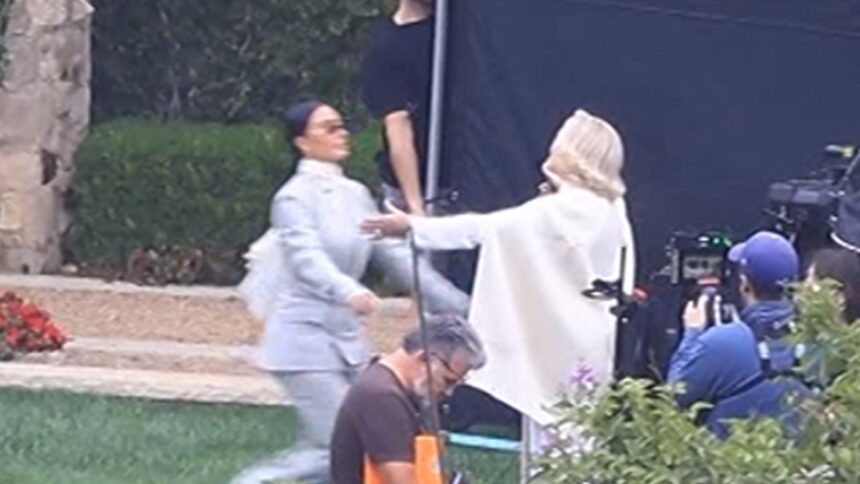 Kim Kardashian & Glenn Close Hug It Out on 'All's Fair' Set