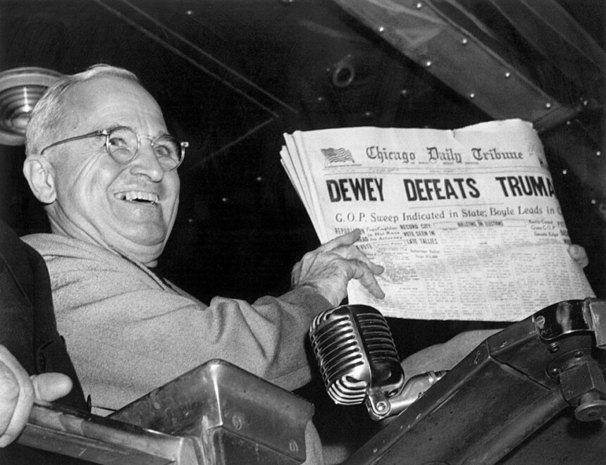 November 2, Truman defeats Dewey