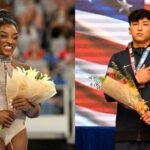 Simone Biles reacts to Yul Moldauer