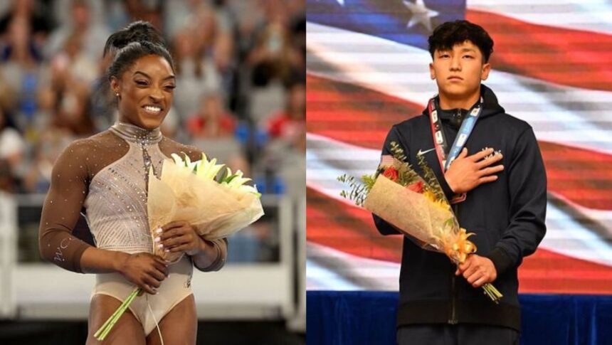 Simone Biles reacts to Yul Moldauer