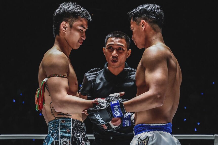 Tawanchai (left) and Superbon (right) in their first world title match. [Photo from ONE Championship]