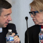 Ken Martin, pictured with Susan Swecker at a Democratic National Committee Rules and Bylaws Committee meeting in 2022, said he hasn't come to a final decision about running for party chair.