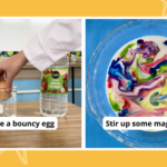 SIde by side images of preschool science activities