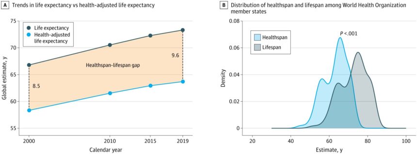 Cross-sectional study shows global divide between longer life and good health