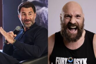 Eddie Hearn (left) speculates on how Tyson Fury (right) not speaking to his wife for 3 months could impact his fight with Oleksandr Usyk [Images courtesy: Getty Images]